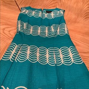 Aqua/white dress, Wide pleated lower bottom